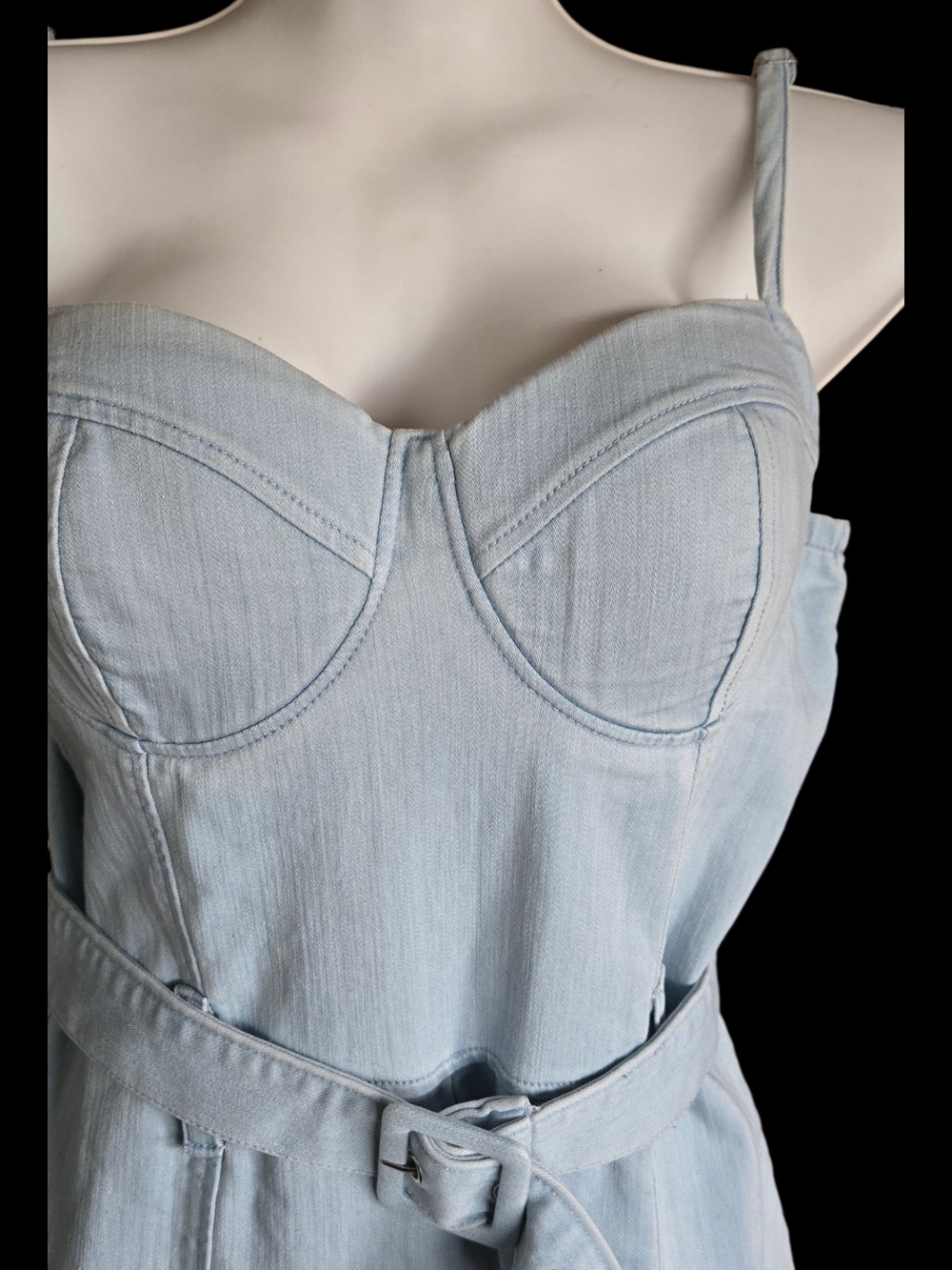 Haute Monde Light Blue Denim Belted Jumpsuit - Picture 3 of 6